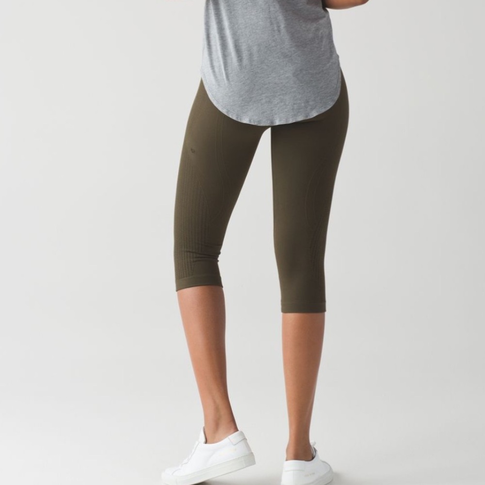 Lululemon Flow and Go Crop Legging Military Green Size 4